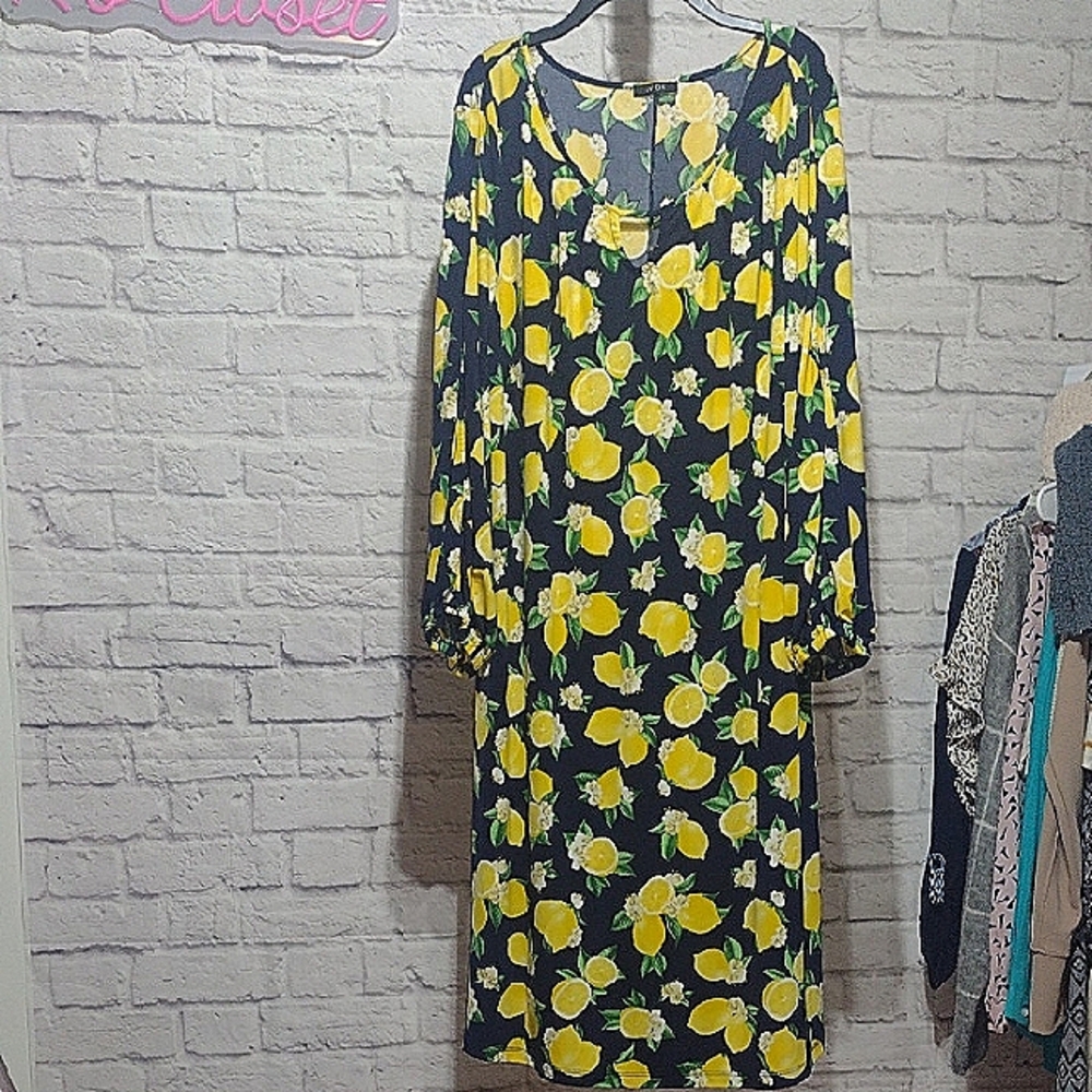 Avon Yellow and Green Cold Shoulder Dress Size 16